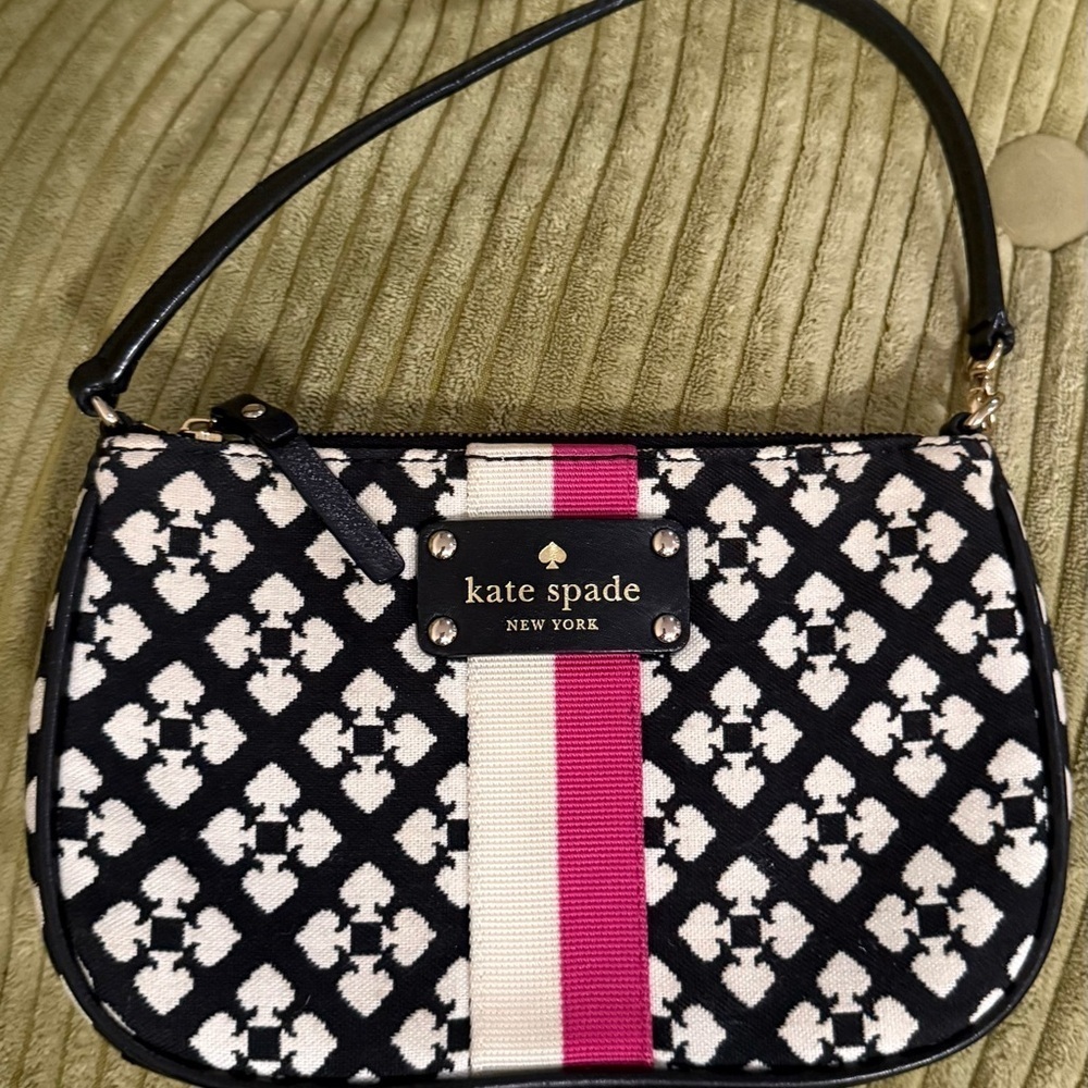 Kate Spade Black and White Linet Wristlet with Pink Accent